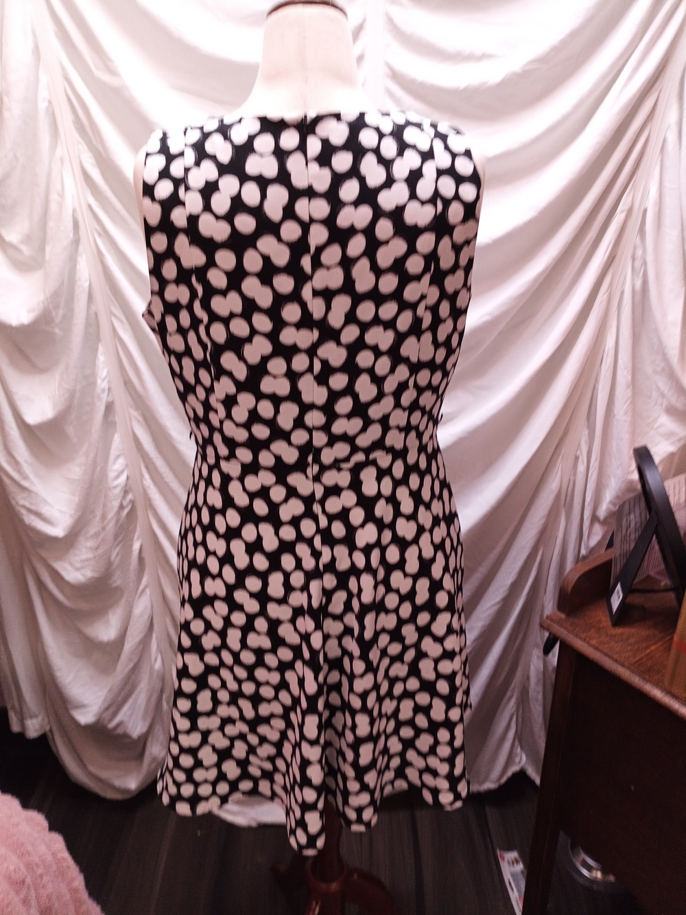 AB Studio Black Dress with Cream Spot Print - Picture 4 of 6